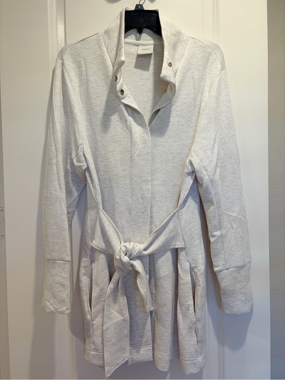 Varley Double Soft Heathered Gray White Front Tie Trench-Style Coat Size M